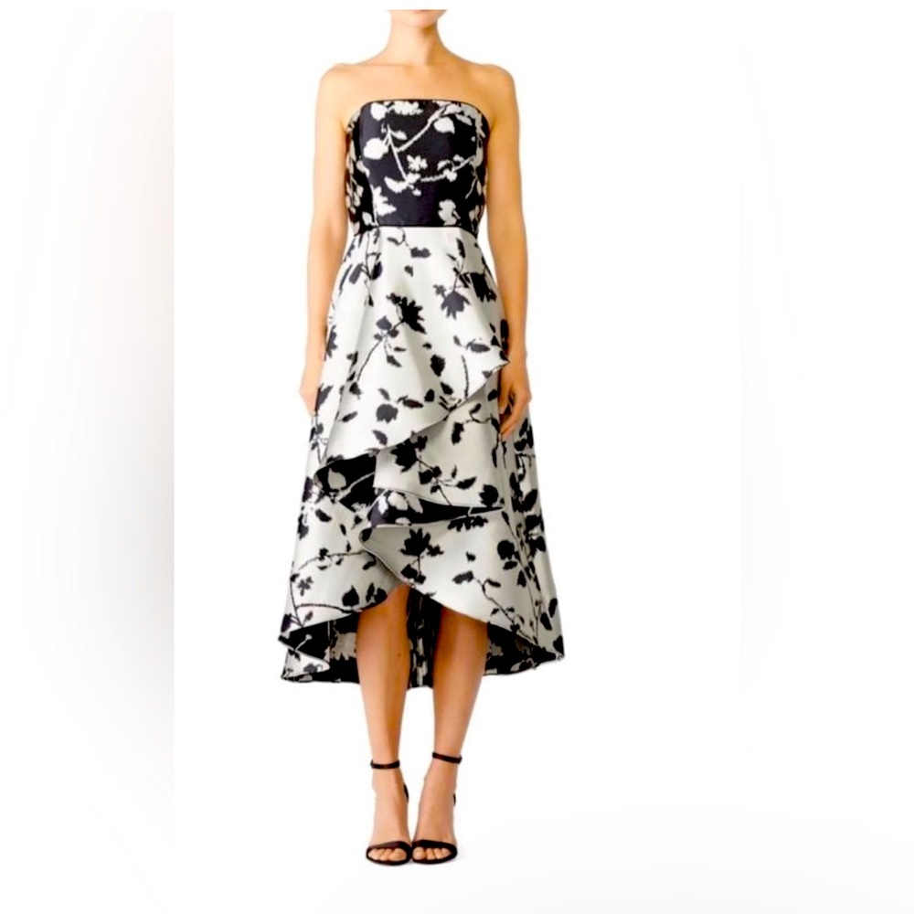 SHOSHANNA MIDNIGHT LIKE NEW ISABEL FLORAL HIGH LOW BLACK DRESS SIZE 4